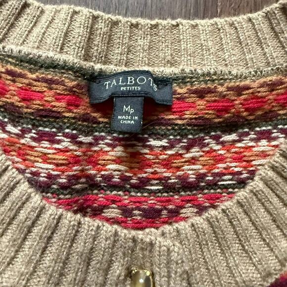 Talbots Fair Isle Wool Blend Cardigan – Medium Petite, 3/4 Sleeve - Picture 2 of 5